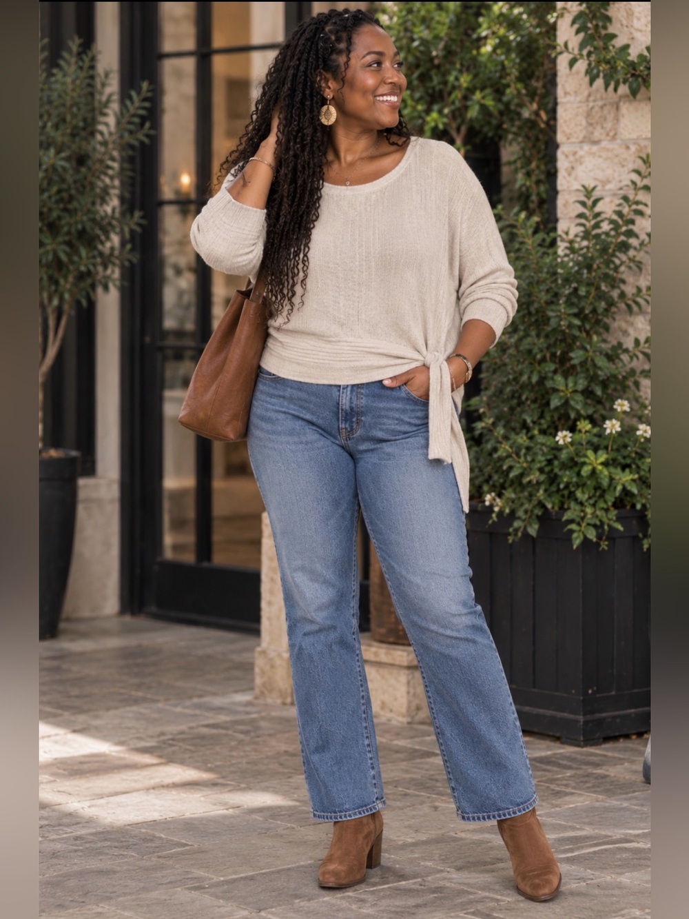 IZ Byer XXL Cream Knit Dolman Sleeve Side-Tie Top